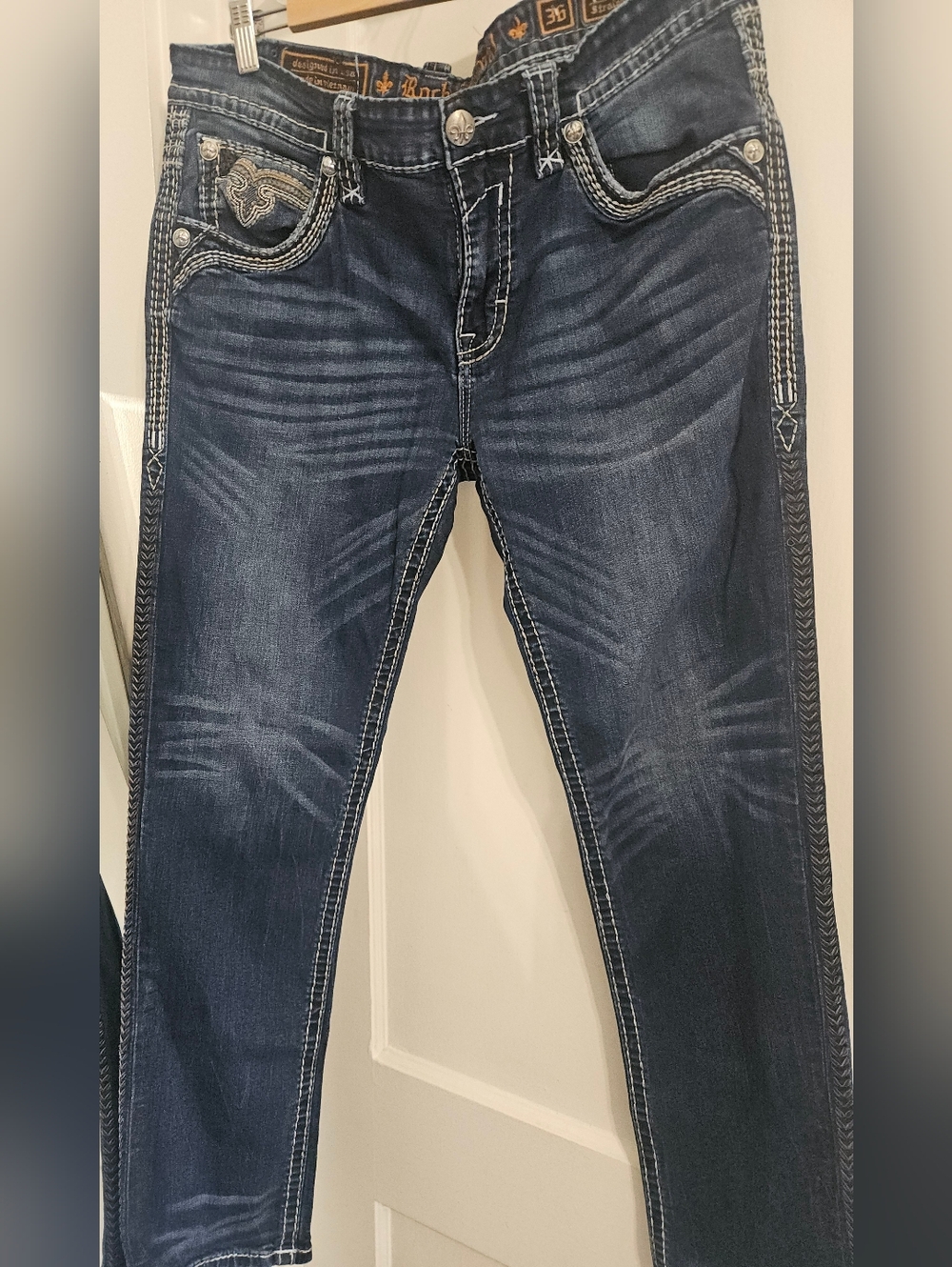 Rock Revival Dark Blue Distressed Men's Jeans